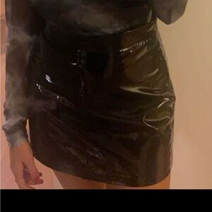 Black Glossy faux leather Skirt